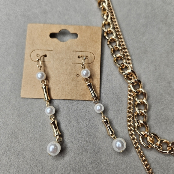 MixIt Gold Tone Pearl Double Strand Necklace & Earrings Fashion Jewelry Set NWT - Picture 2 of 7